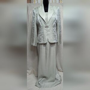 Alex Evenings Sage Green Embellished Jacket & Maxi Dress Set - Size 6